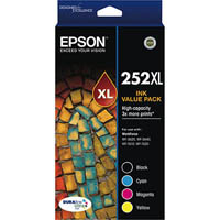 epson 252xl ink cartridge high yield value pack black/cyan/yellow/magenta