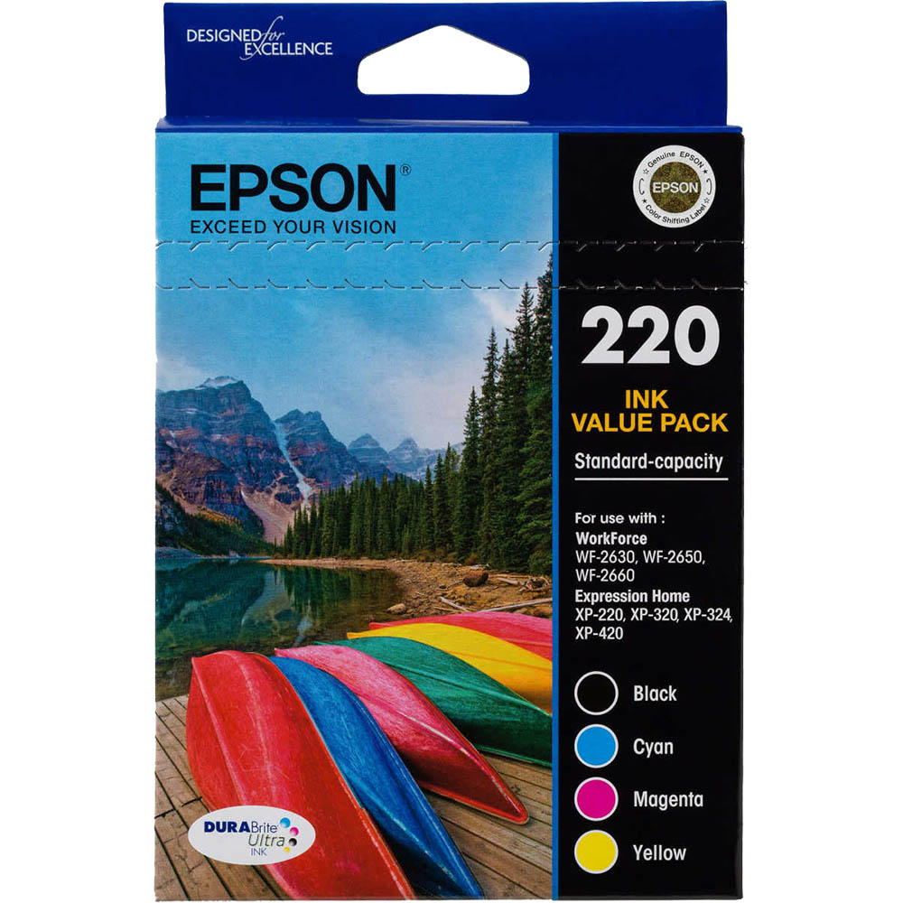 Image for EPSON 220 INK CARTRIDGE VALUE PACK CYAN/MAGENTA/YELLOW/BLACK from Office Heaven