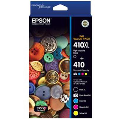 Image for EPSON 410 INK CARTRIDGE VALE PACK 410XL HIGH YIELD BLACK + 410 BLACK/MAGENTA/CYAN/YELLOW from BusinessWorld Computer & Stationery Warehouse