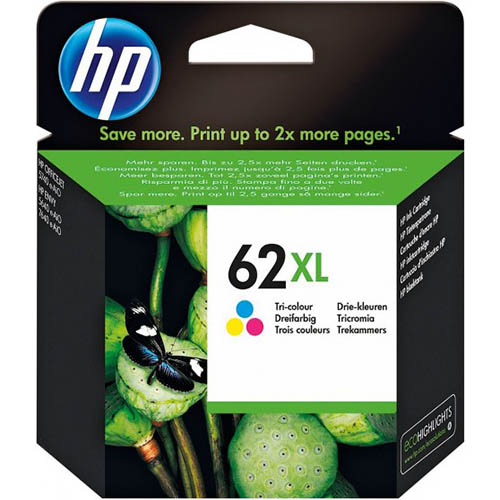 Image for HP C2P07AA 62XL INK CARTRIDGE HIGH YIELD TRI COLOUR PACK CYAN/MAGENTA/YELLOW from Mitronics Corporation