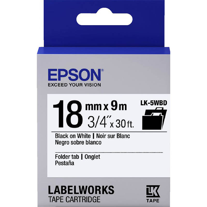 Image for EPSON LABELWORKS LK TAPE 18MM X 9M BLACK ON WHITE from Prime Office Supplies