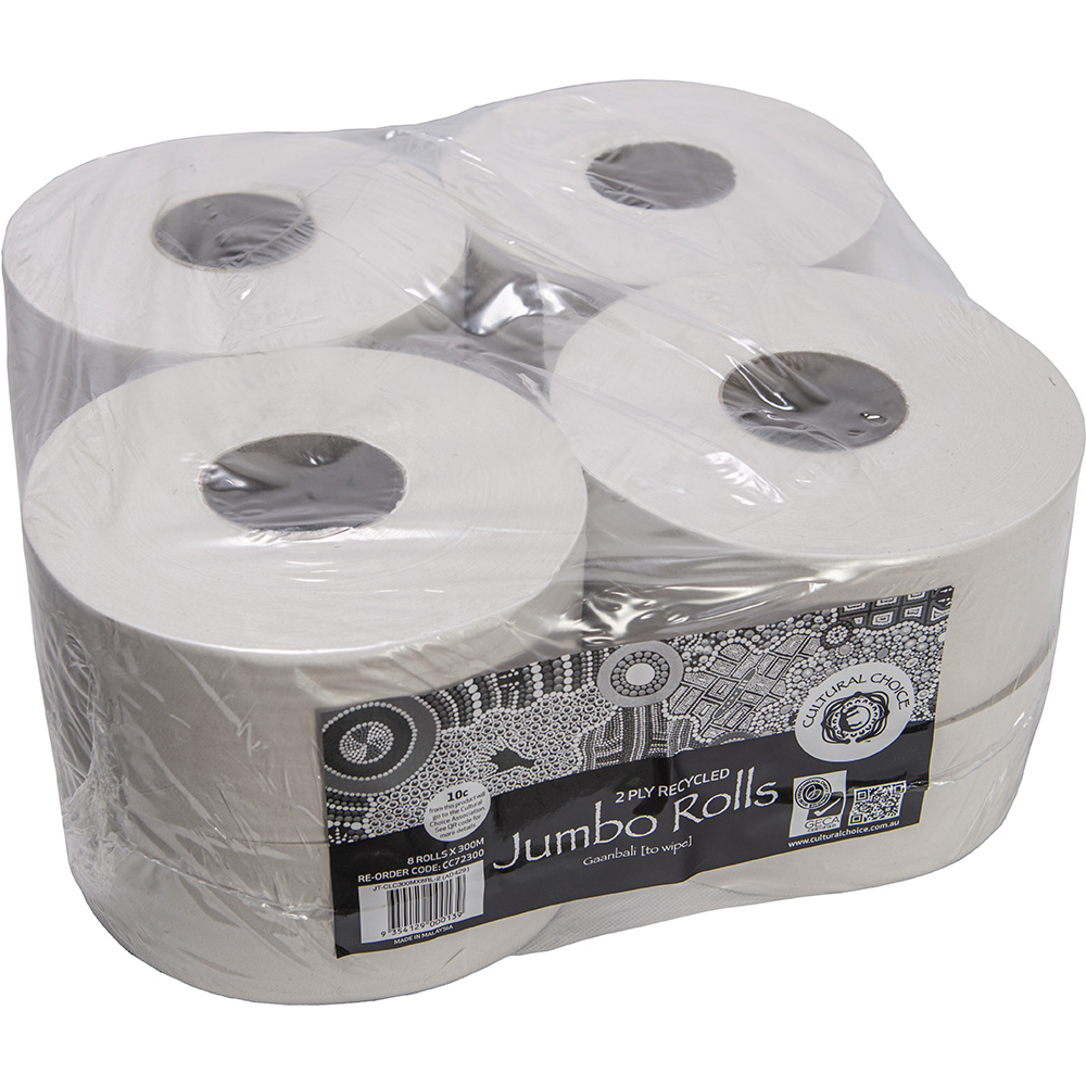 Image for CULTURAL CHOICE RECYCLED JUMBO TOILET ROLL 2-PLY 300M WHITE CARTON 8 from Olympia Office Products