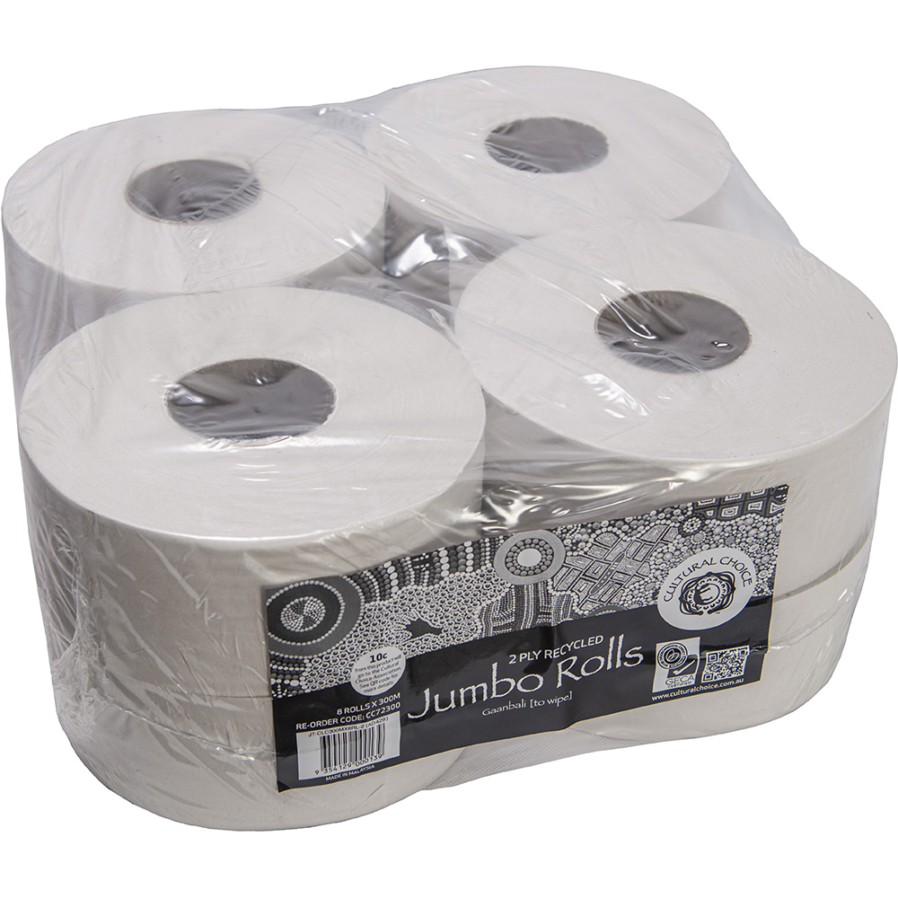 Image for CULTURAL CHOICE RECYCLED JUMBO TOILET ROLL 2-PLY 300M WHITE CARTON 8 from That Office Place PICTON