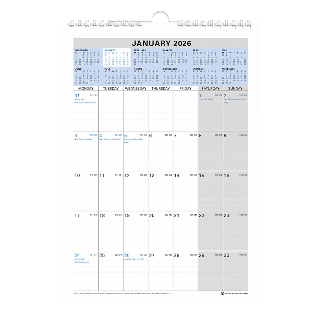 DEBDEN WALL CALENDAR CE0011 MONTH TO VIEW A4 297 X 210MM |  | 7047412i