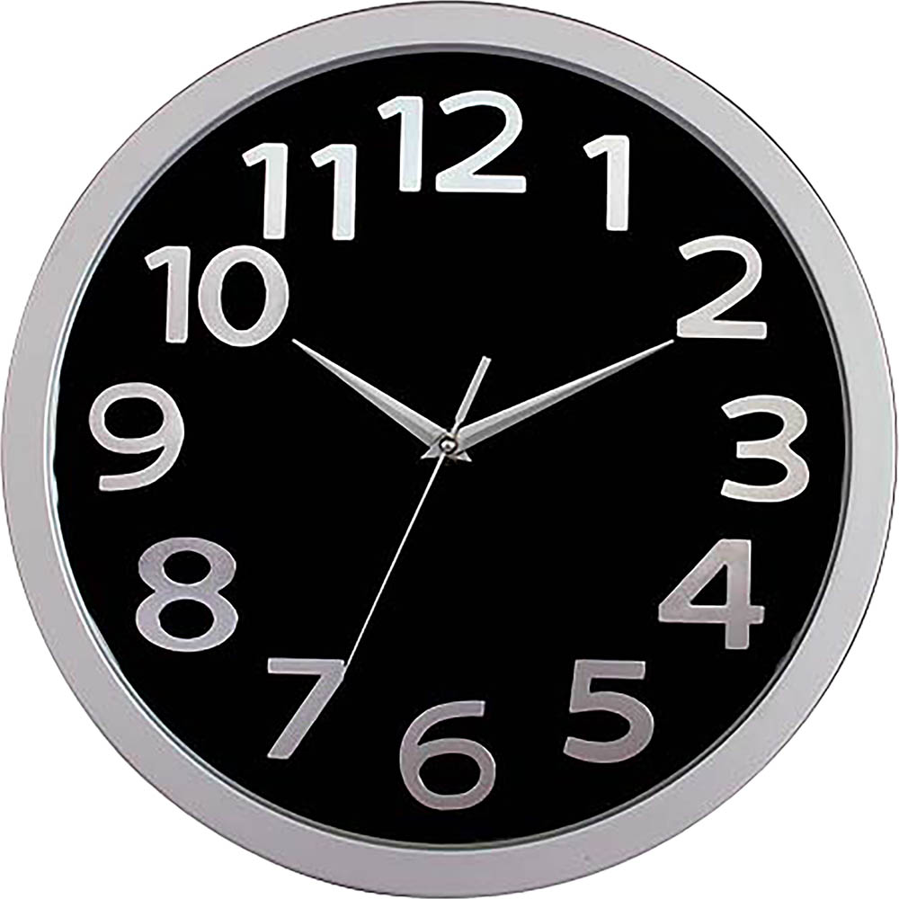 Image for CARVEN FASHION WALL CLOCK ROUND 330MM BLACK/SILVER from Clipboard Stationers & Art Supplies