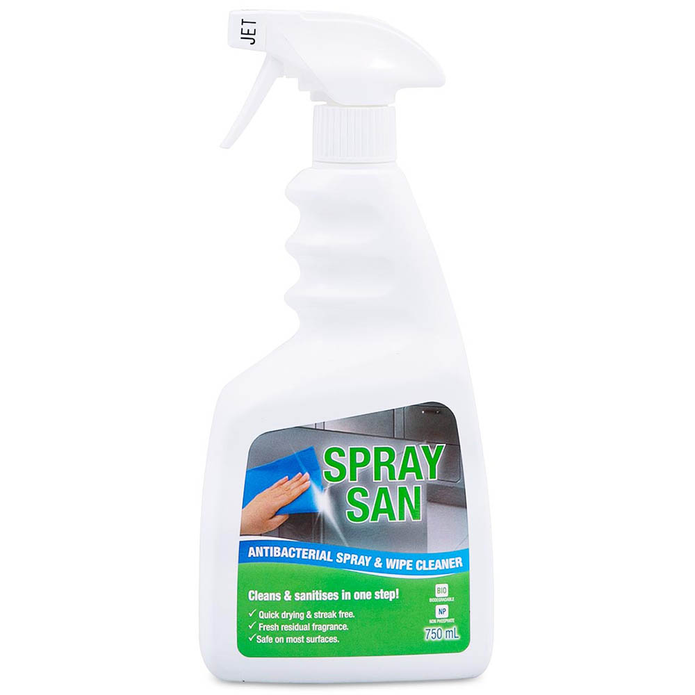 Image for CLEAN PLUS SPRAY SAN ANTIBACTERIAL SPRAY AND WIPE 750ML CARTON 12 from Clipboard Stationers & Art Supplies