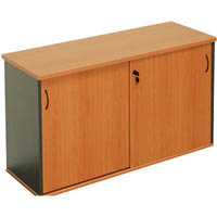 rapid worker credenza sliding door lockable 1200 x 450 x 730mm beech/ironstone