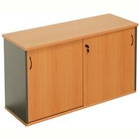 rapid worker credenza sliding door lockable 1500 x 450 x 730mm beech/ironstone