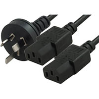 comsol mains outlet power splitter cable 1 x 3pin aus male to 2 x iec-c13 female 2m black
