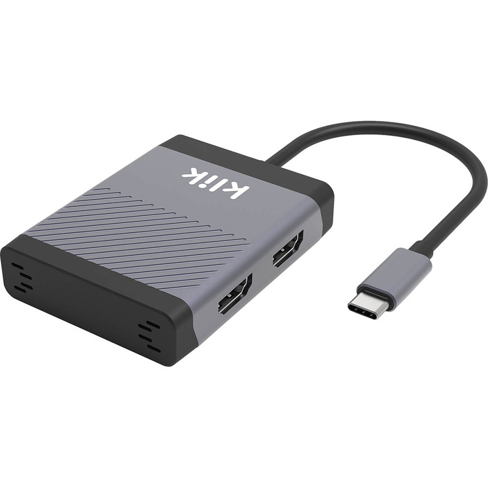 Image for KLIK KCHD2DL UNIVERSAL USB-C DUAL HDMI MULTI-PORT ADAPTER GREY from Mercury Business Supplies