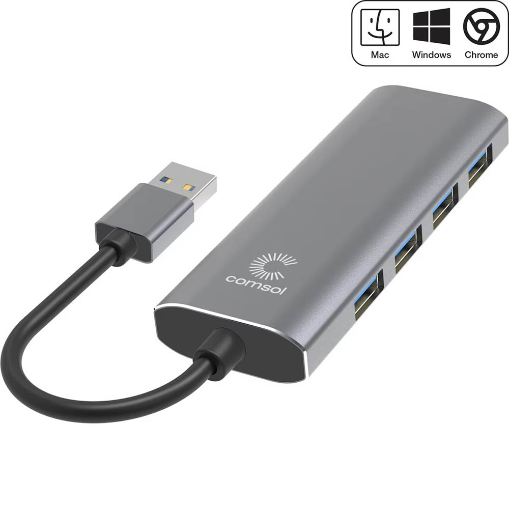 Image for COMSOL HUB USB-A TO 4 PORT USB-A 3.0 GREY from BusinessWorld Computer & Stationery Warehouse