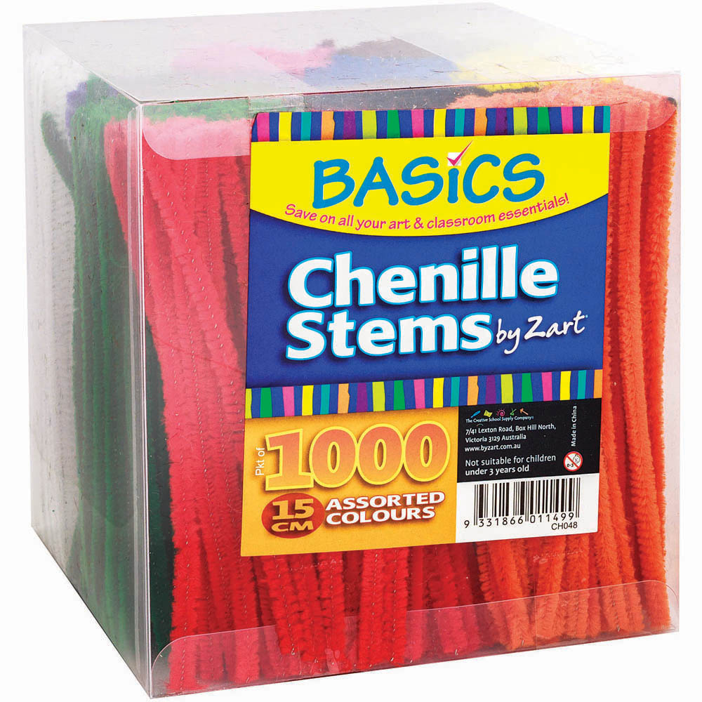 Image for ZART BASICS CHENILLE STEMS 150MM ASSORTED PACK 1000 from York Stationers
