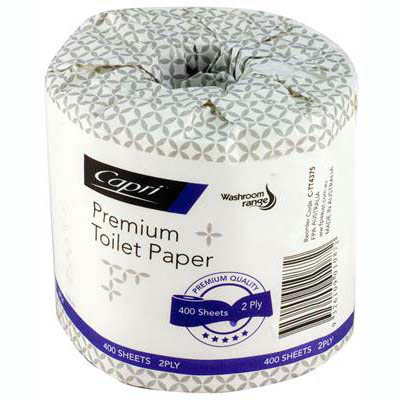 Image for CAPRI PREMIUM TOILET ROLL WRAPPED 2-PLY 400 SHEET WHITE CARTON 48 from Memo Office and Art