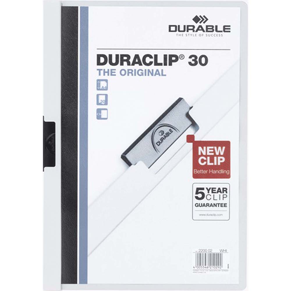 Image for DURABLE DURACLIP DOCUMENT FILE PORTRAIT 30 SHEET CAPACITY A4 WHITE from BusinessWorld Computer & Stationery Warehouse