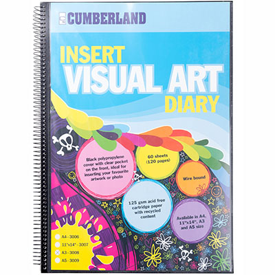 Image for CUMBERLAND VISUAL ART DIARY WITH INSERT COVER SINGLE SPIRAL A3 BLACK from That Office Place PICTON