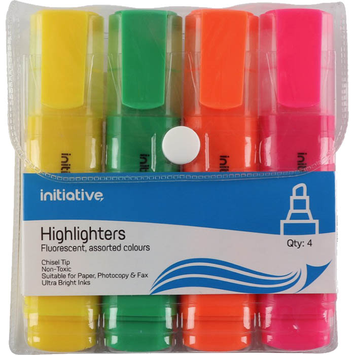 Image for INITIATIVE HIGHLIGHTER CHISEL ASSORTED WALLET 4 from BusinessWorld Computer & Stationery Warehouse