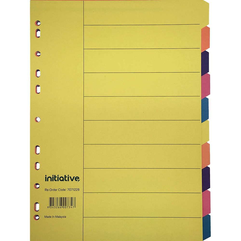 Image for INITIATIVE DIVIDERS MANILLA 10 TAB A4 BRIGHT COLOURS from Mitronics Corporation