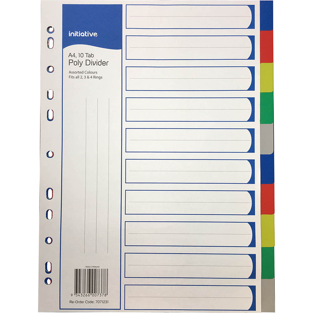 Image for INITIATIVE DIVIDERS PP 10 TAB A4 ASSORTED COLOURS from BusinessWorld Computer & Stationery Warehouse