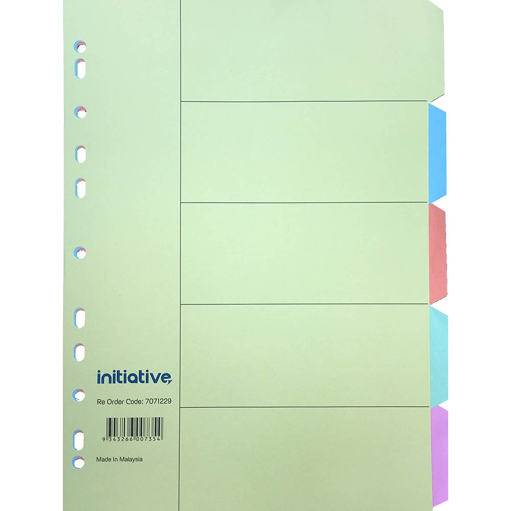 Image for INITIATIVE DIVIDERS MANILLA 5 TAB A4 PASTEL COLOURS from Merv's Stationery