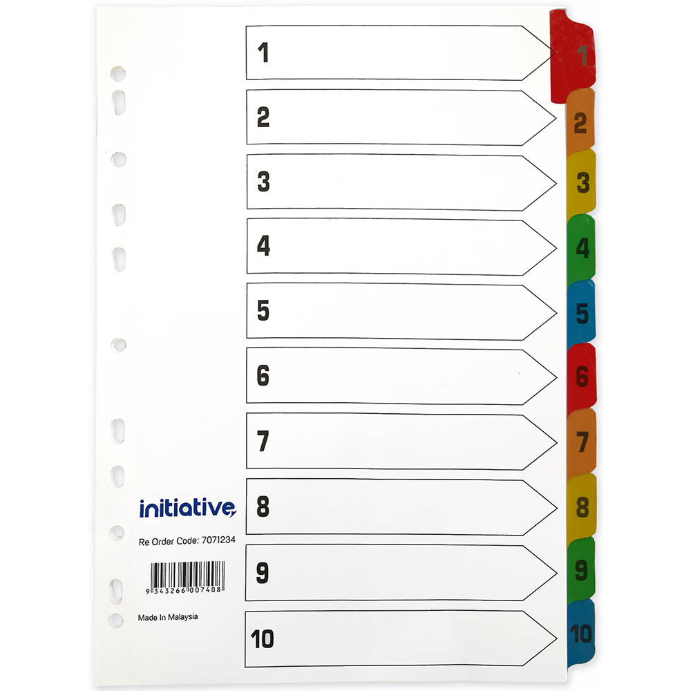 Image for INITIATIVE INDEX DIVIDERS A4 1-10 TAB WHITE WITH MYLAR TABS from Office Heaven