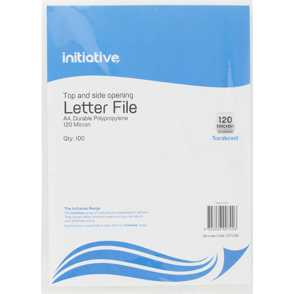 Image for INITIATIVE LETTER FILE A4 CLEAR PACK 100 from Mitronics Corporation
