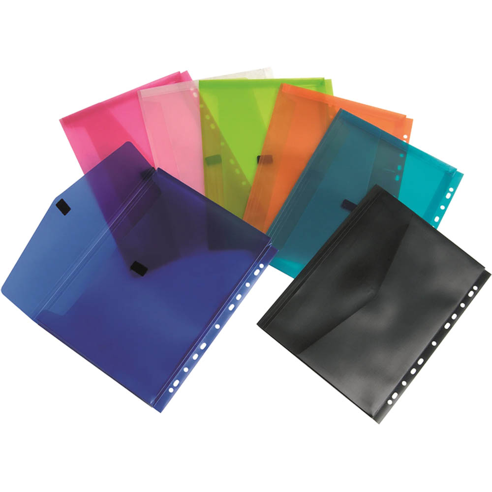 Image for POP POLYWALLY BINDER WALLET HOOK AND LOOP CLOSURE 30MM GUSSET A4 ASSORTED PACK 12 from Office Heaven