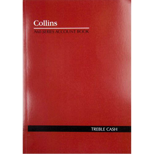 Image for COLLINS A60 SERIES ACCOUNT BOOK 3 MONEY COLUMN TREBLE CASH 60 LEAF A4 RED from Office Heaven
