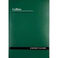 collins a60 series analysis book 8 money column feint ruled stapled 60 leaf a4 green
