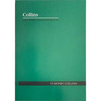 collins a60 series analysis book 10 money column feint ruled stapled 60 leaf a4 green