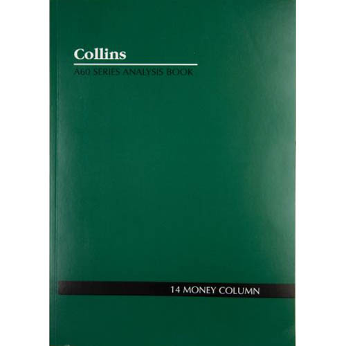 Image for COLLINS A60 SERIES ANALYSIS BOOK 14 MONEY COLUMN FEINT RULED STAPLED 60 LEAF A4 GREEN from Prime Office Supplies