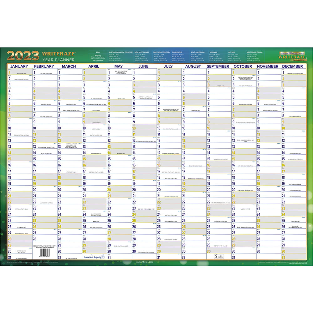 Image for COLLINS WRITERAZE 11880 QC2 RECYCLED YEAR PLANNER 500 X 700MM from Mitronics Corporation
