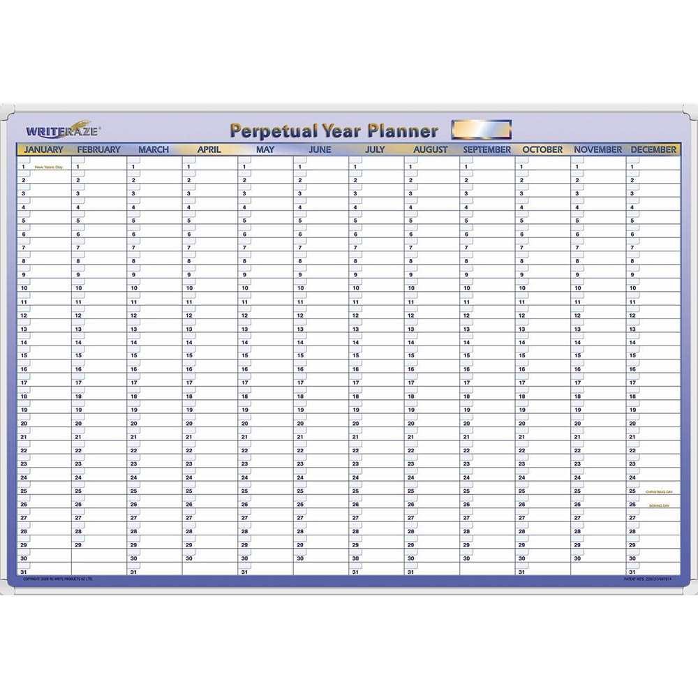 COLLINS WRITERAZE 12800 QC UNDATED PERPETUAL YEAR PLANNER FRAMED 700 X 1000MM |  | 7011860i