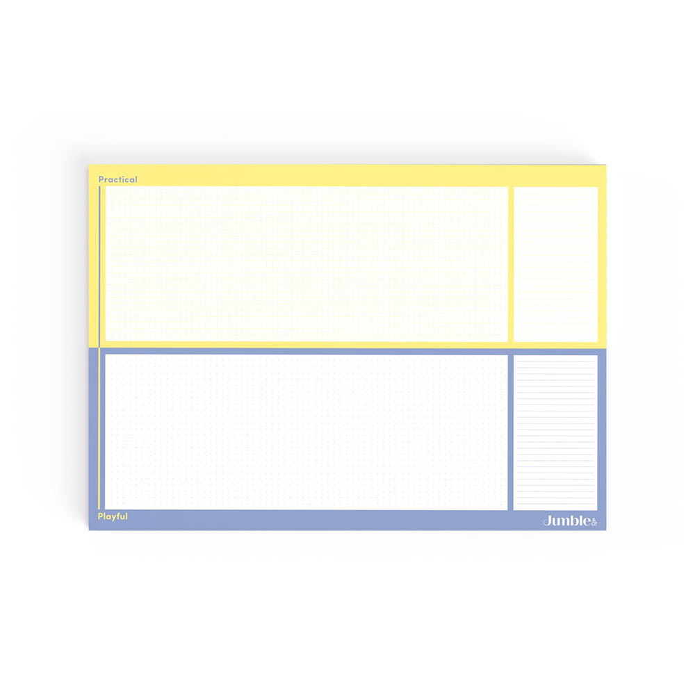 Image for JUMBLE AND CO PRACTICAL AND PLAYFUL DESKPAD 50 SHEETS 80GSM A3 BLUE/YELLOW from Challenge Office Supplies