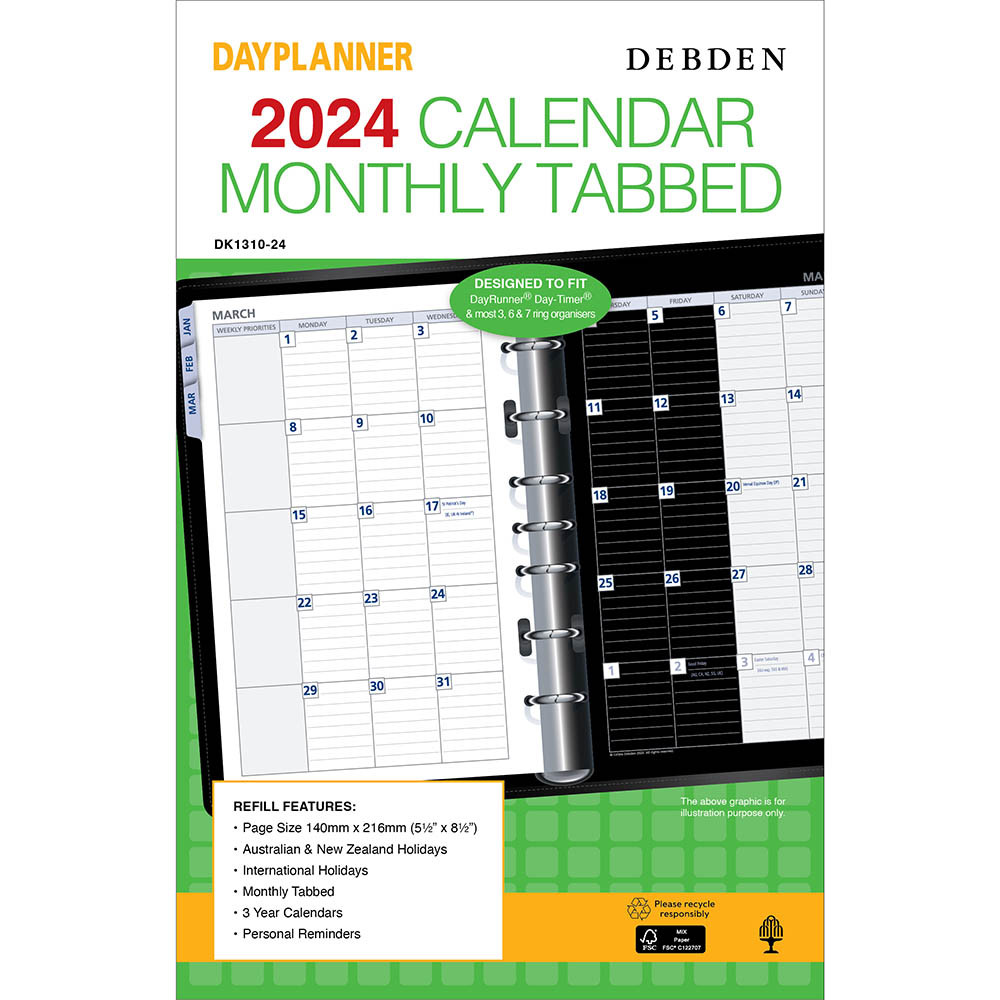 Image for DEBDEN DAYPLANNER DK1310 REFILL DESK MONTHLY DATED TAB from Clipboard Stationers & Art Supplies