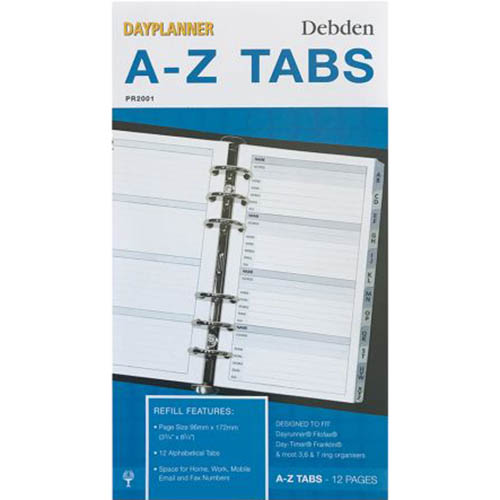 Image for DEBDEN DAYPLANNER PR2001 PERSONAL EDITION REFILL A-Z TABS PERSONAL SIZE from Mitronics Corporation