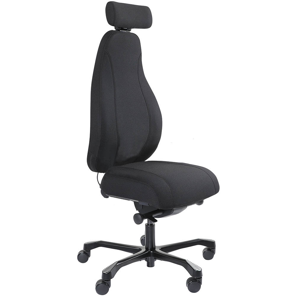Image for SERATI HIGH BACK CHAIR PRO-CONTROL SYNCHRO 2-D HEADREST BLACK ALUMINIUM BASE FOOTPLATES GABRIEL FIGHTER BLACK FABRIC from That Office Place PICTON