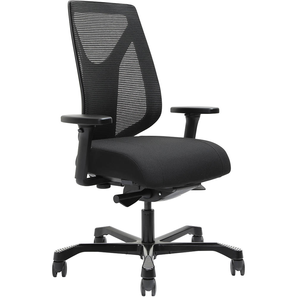 Image for SERATI HIGH MESH BACK CHAIR BODY-WEIGHT SYNCHRO ADJUSTABLE ARMREST BLACK ALUMINIUM BASE FOOTPLATES GABRIEL FIGHTER from Office Heaven
