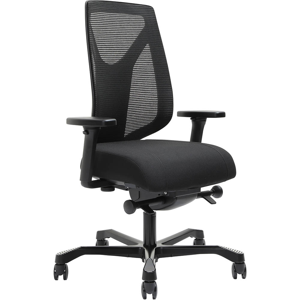 Image for SERATI MESH HIGH  BACK CHAIR PRO-CONTROL SYNCHRO ADJUSTABLE ARMREST BLACK ALUMINIUM BASE FOOTPLATES GABRIEL FIGHTER from Office Heaven