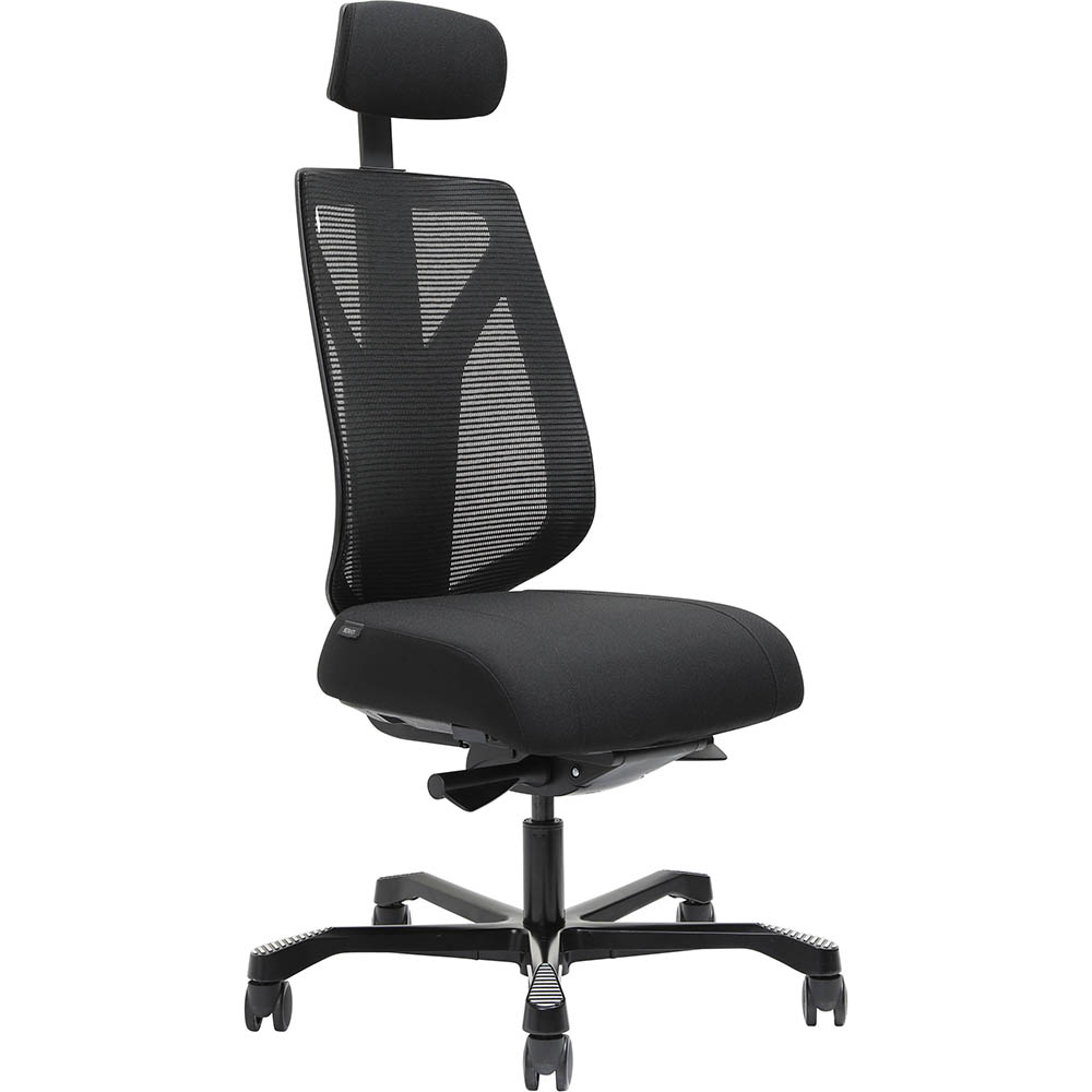 Image for SERATI HIGH MESH BACK CHAIR BODY-WEIGHT SYNCHRO 2-D HEADREST BLACK ALUMINIUM BASE FOOTPLATES GABRIEL FIGHTER BLACK FABRIC from Prime Office Supplies