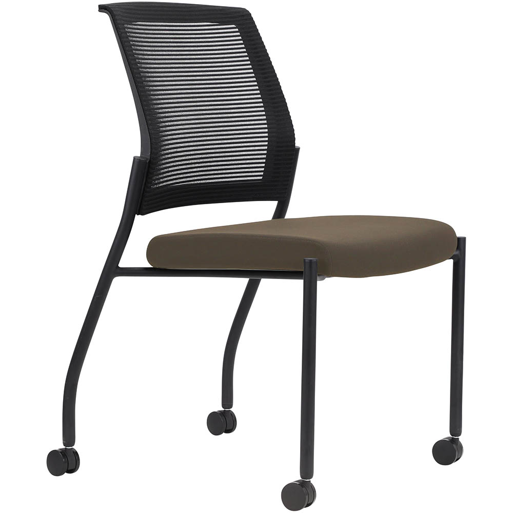 Image for URBIN 4 LEG MESH BACK CHAIR CASTORS BLACK FRAME CHOCOLATE SEAT from Challenge Office Supplies