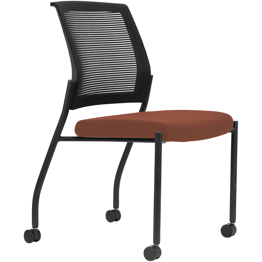 Image for URBIN 4 LEG MESH BACK CHAIR CASTORS BLACK FRAME BRICK SEAT from That Office Place PICTON