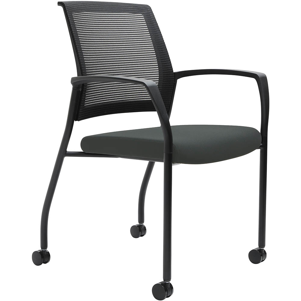 Image for URBIN 4 LEG MESH BACK ARMCHAIR CASTORS BLACK FRAME SLATE SEAT from Prime Office Supplies