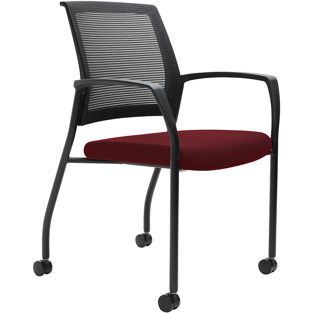 Image for URBIN 4 LEG MESH BACK ARMCHAIR CASTORS BLACK FRAME SCARLET SEAT from Challenge Office Supplies