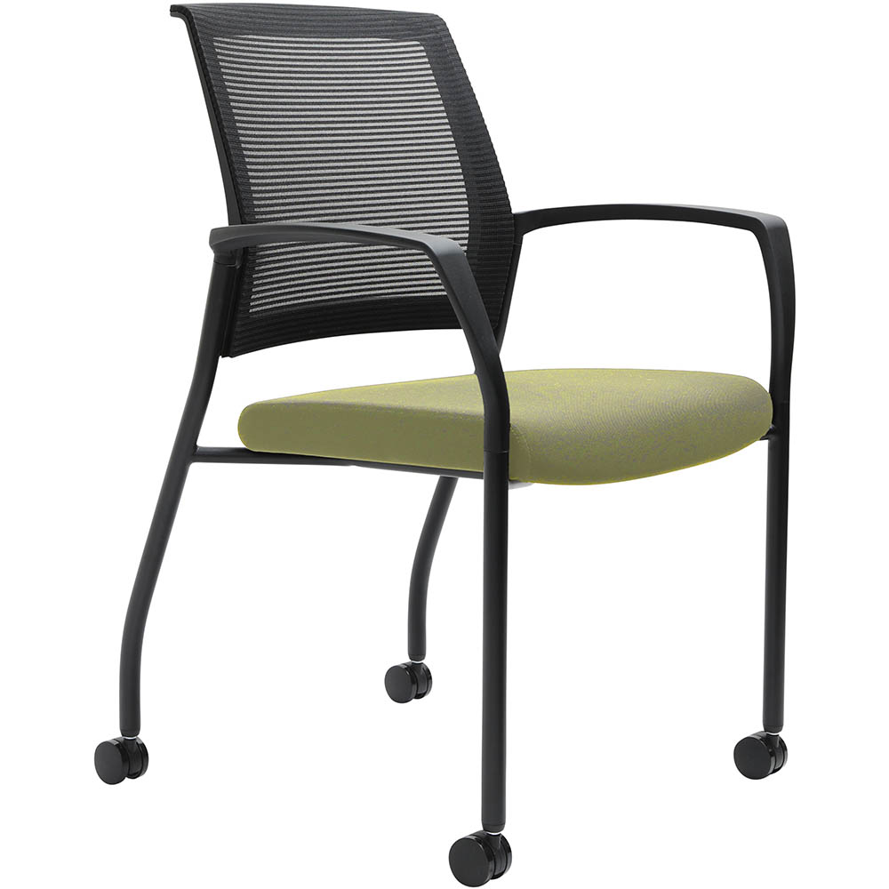 Image for URBIN 4 LEG MESH BACK ARMCHAIR CASTORS BLACK FRAME APPLE SEAT from Memo Office and Art