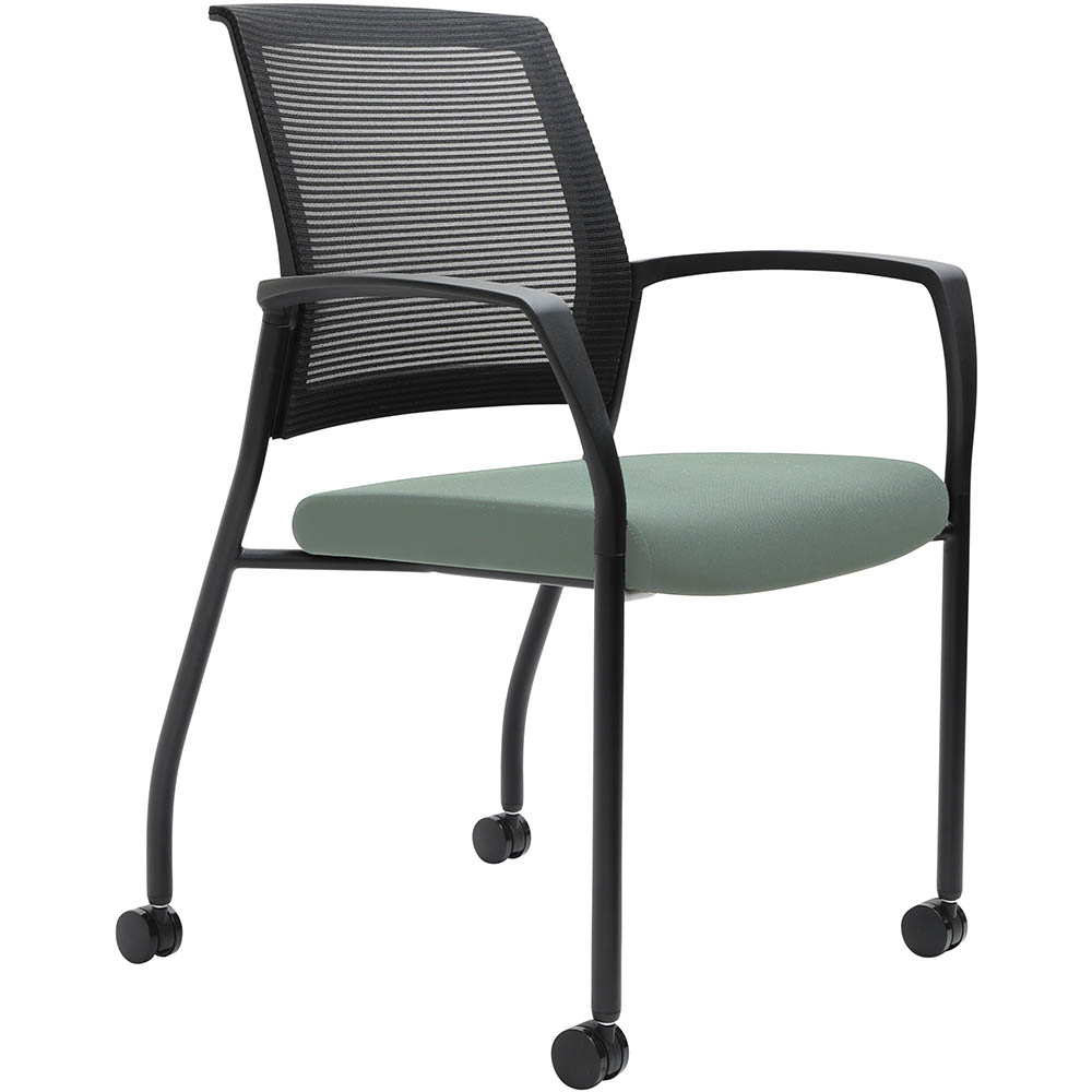 Image for URBIN 4 LEG MESH BACK ARMCHAIR CASTORS BLACK FRAME CLOUD SEAT from Prime Office Supplies