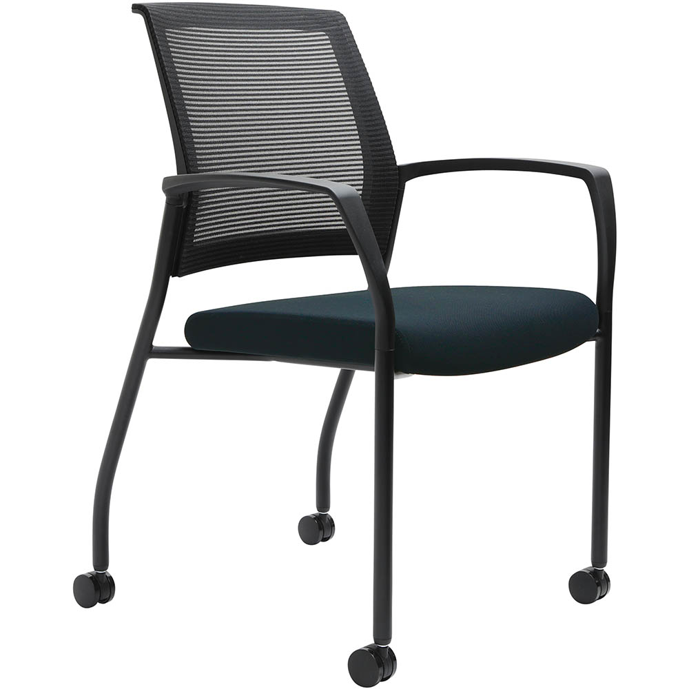 Image for URBIN 4 LEG MESH BACK ARMCHAIR CASTORS BLACK FRAME NAVY SEAT from Challenge Office Supplies