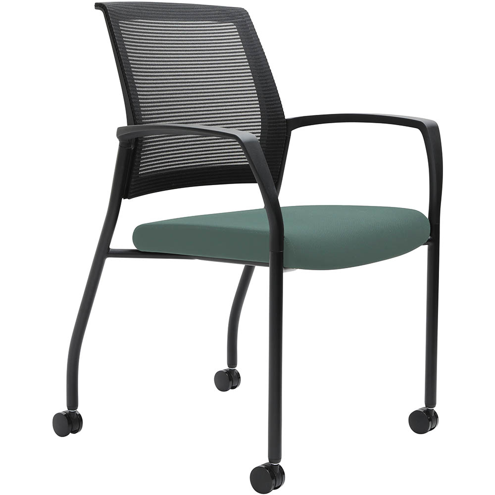 Image for URBIN 4 LEG MESH BACK ARMCHAIR CASTORS BLACK FRAME TEAL SEAT from Challenge Office Supplies