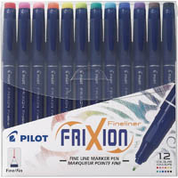pilot frixion erasable fineliner pen 0.45mm assorted pack 12