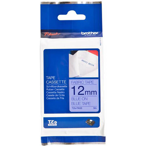 Image for BROTHER TZE-FA53 FABRIC TAPE 12MM X 3M BLUE ON BLUE from Clipboard Stationers & Art Supplies