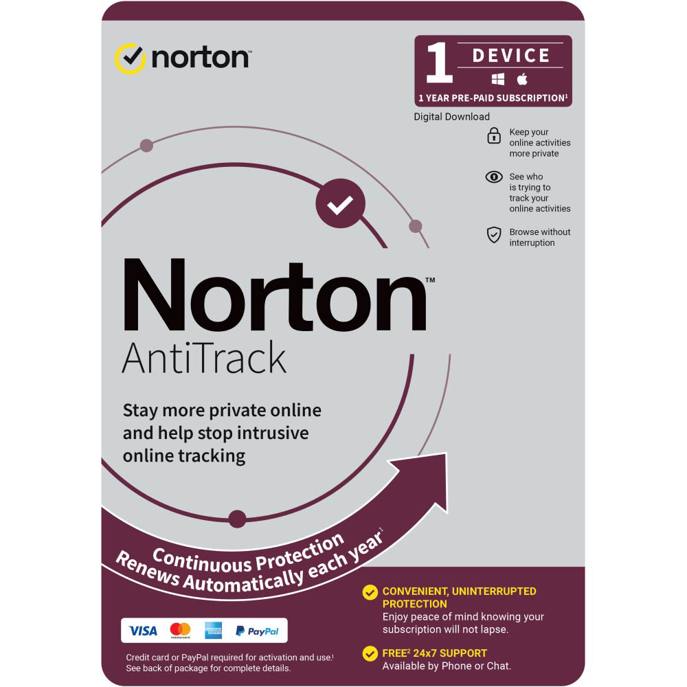 Image for NORTON ANTI TRACK SOFTWARE 1 USER 1 DEVICE 1 YEAR from Office Heaven